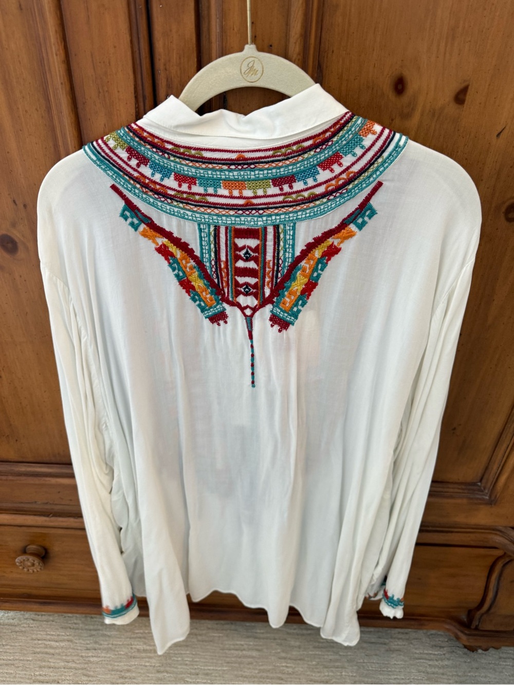 Johnny Was White Button-Front Top with Multicolor Embroidered - Picture 3 of 4